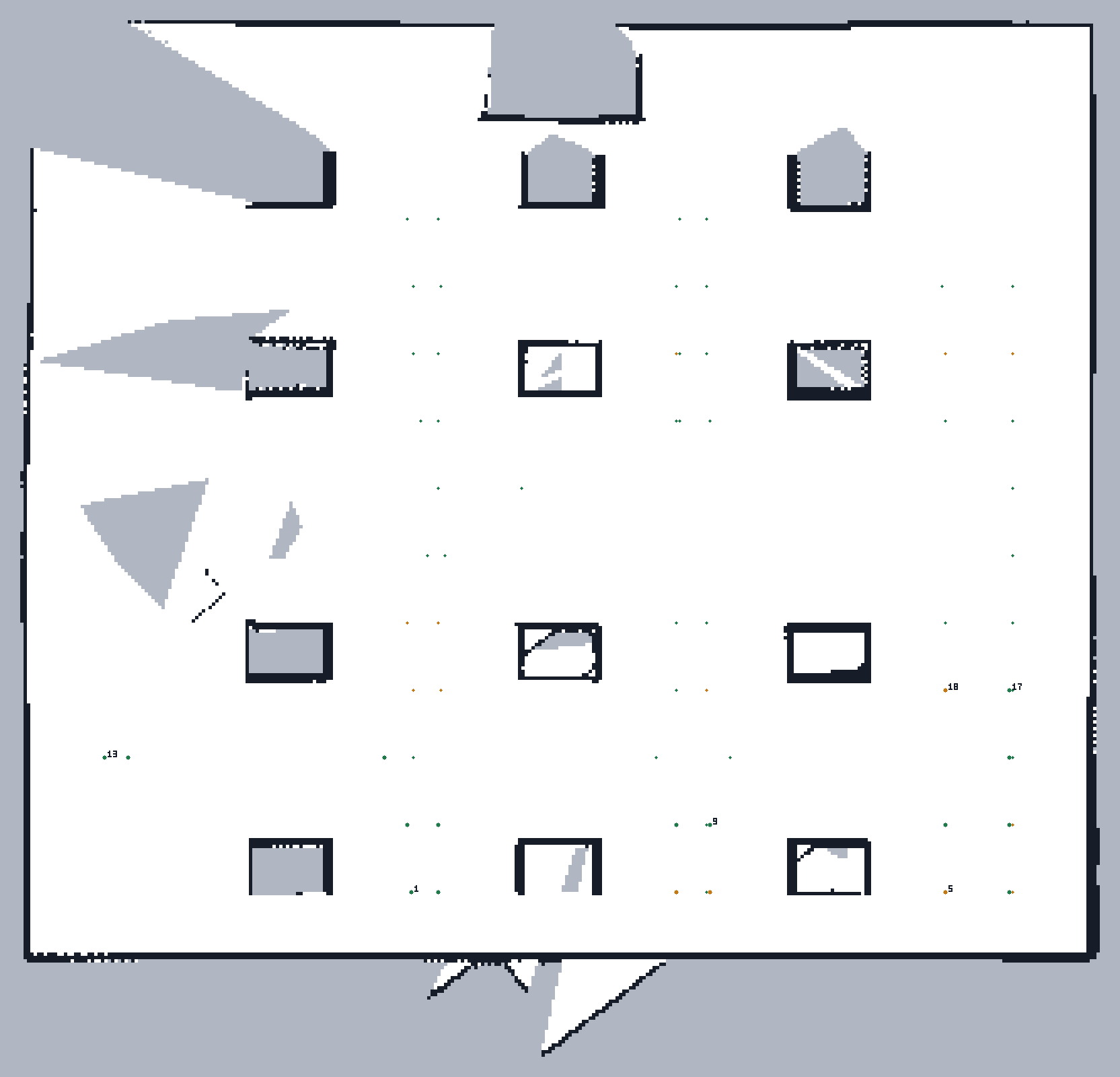 Map of the classroom world with only a handful of waypoints planned, exploration only.