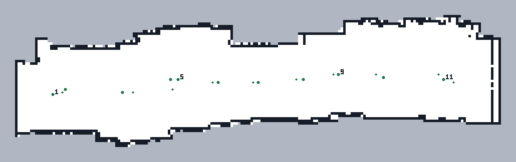 Map of a narrow corridor with very few waypoints planned, exploration only.