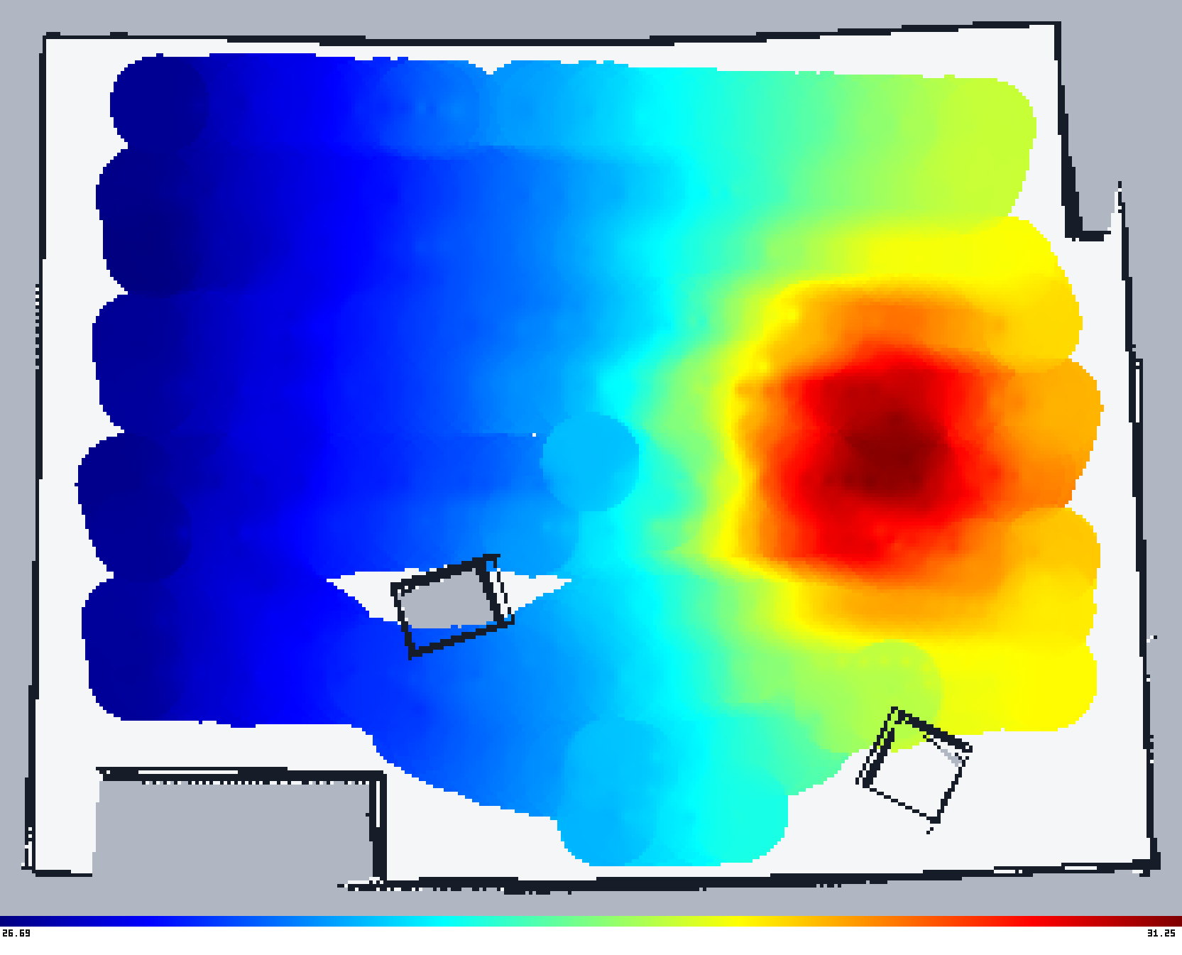 Reconstructed temperature field compared against the known simulated ground truth.
